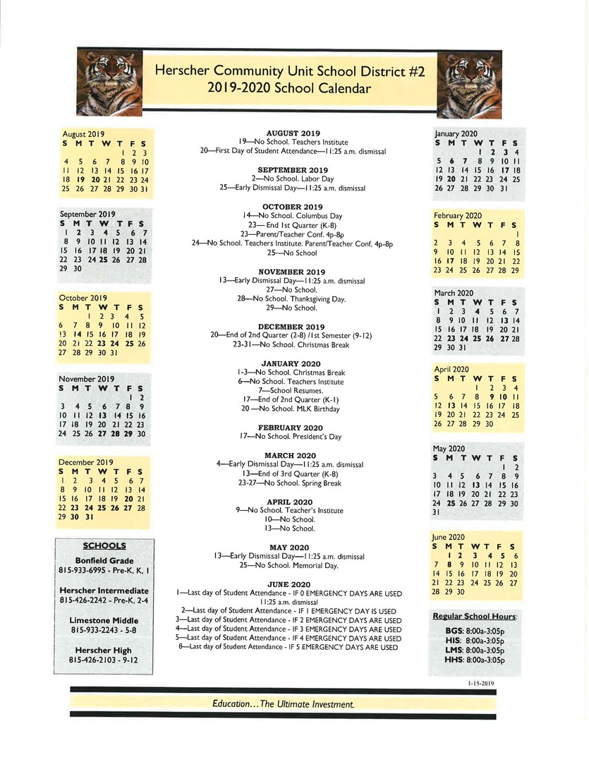 Herscher CUSD 2 201920 School District Calendar